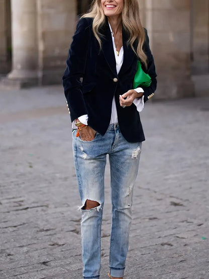 Damen Klassischer Blazer Ein-Knopf-Verschluss