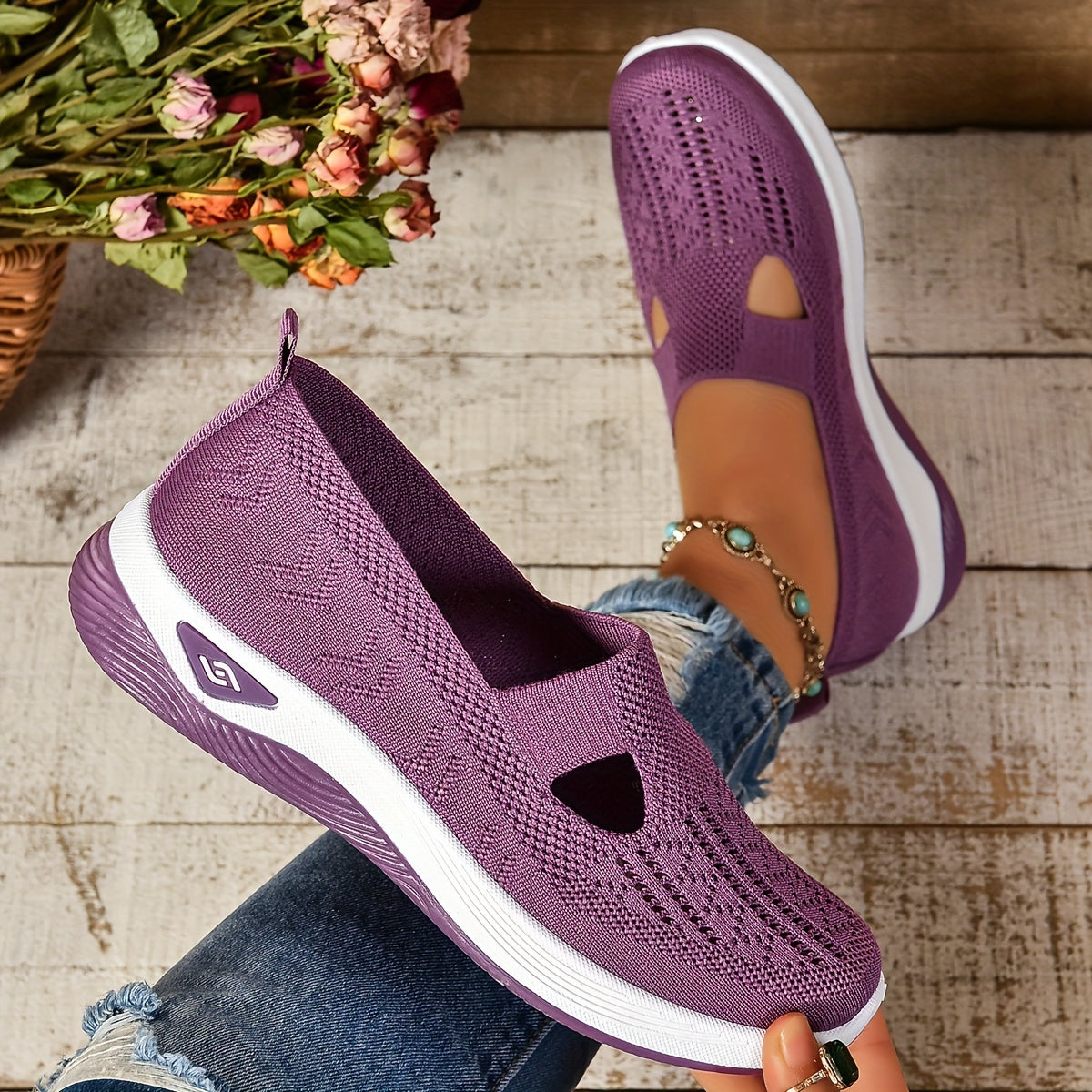 Norvielle Damen Slip-On Sneaker Atmungsaktives Mesh