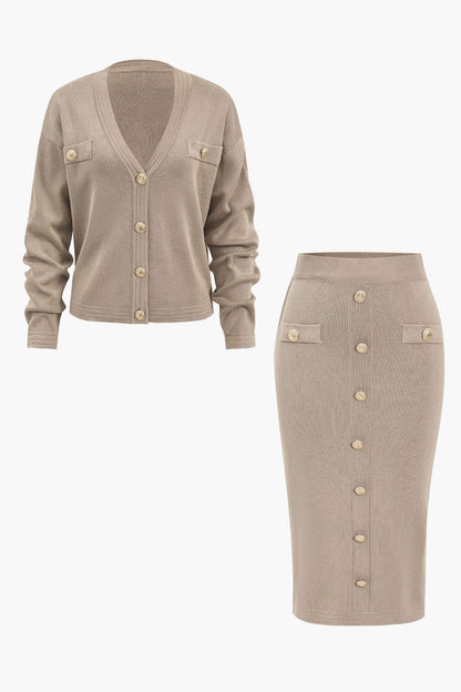 Damen Strick-Set Cardigan Bleistiftrock - Norvielle