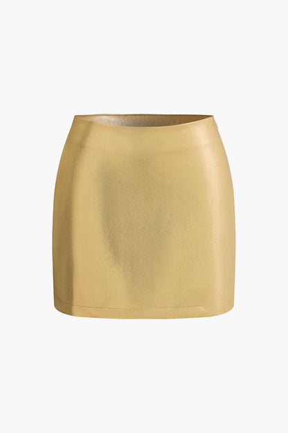 Freyja Damen Minirock Gold Metallic High-Waist Figurbetonter Schnitt - Norvielle