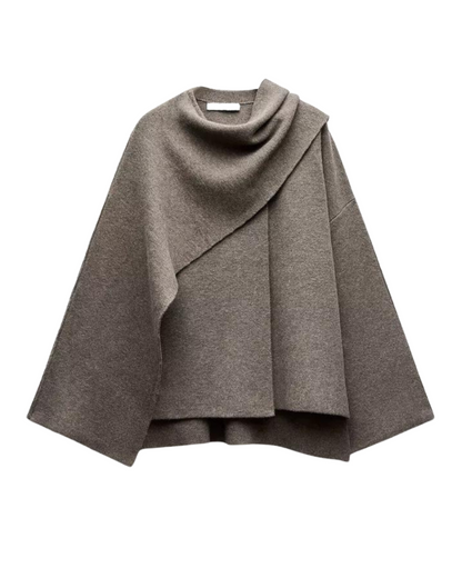 Damen Poncho Asymmetrisch Wolle Elegantes Design Schwarz - Norvielle