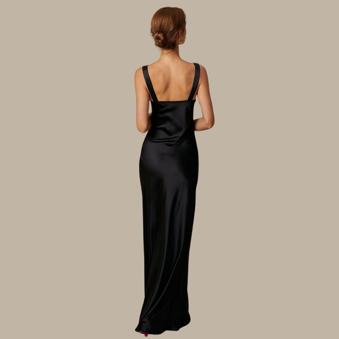 Norvielle Damen Maxikleid Satin Drapiert