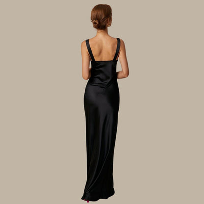 Norvielle Damen Maxikleid Satin Drapiert