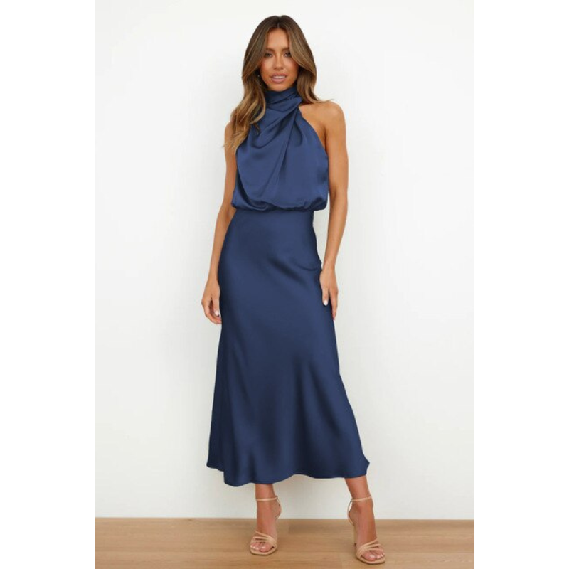 Damen Abendkleid Neckholder Midi Länge