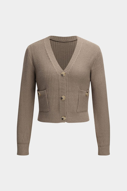 Damen Strick Dreiteiler Set Cardigan Crop Bleistiftrock