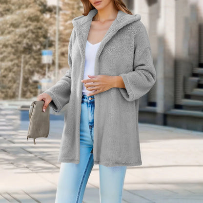 Adina Damen Teddyjacke Kapuze Locker Passform