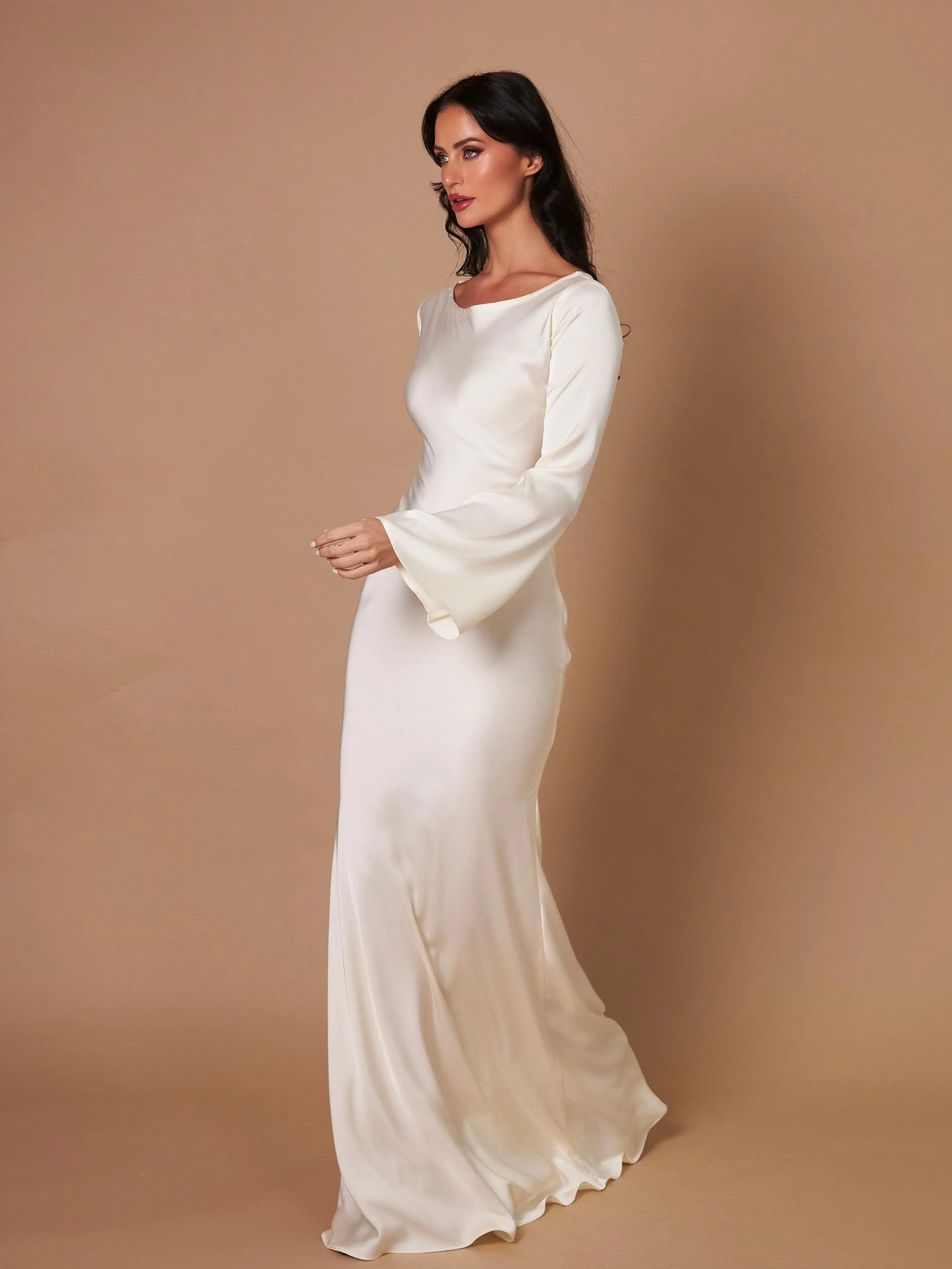Damen Abendkleid Maxikleid Figurbetont Lange Ärmel