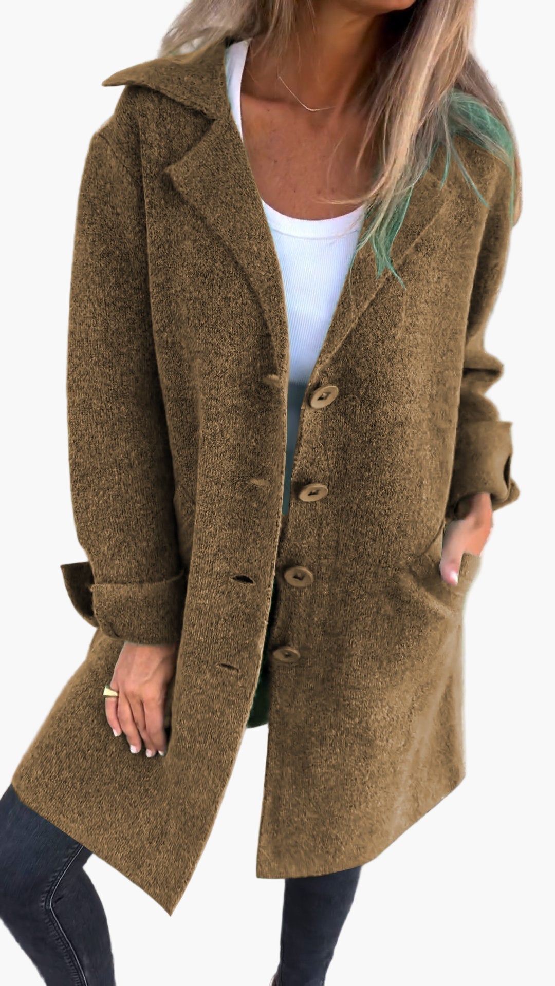 Damen Mantel Relaxed Fit Button Front