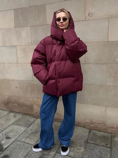Damen Pufferjacke Oversized mit Stepp-Design und hohem Kragen