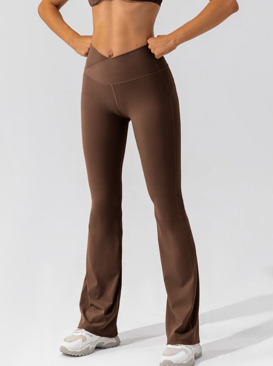 Damen High-Waist Flare Leggings mit Crossover-Bund