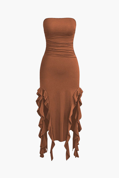 Damen Maxikleid Elegantes Bandeau-Design mit Volant-Details