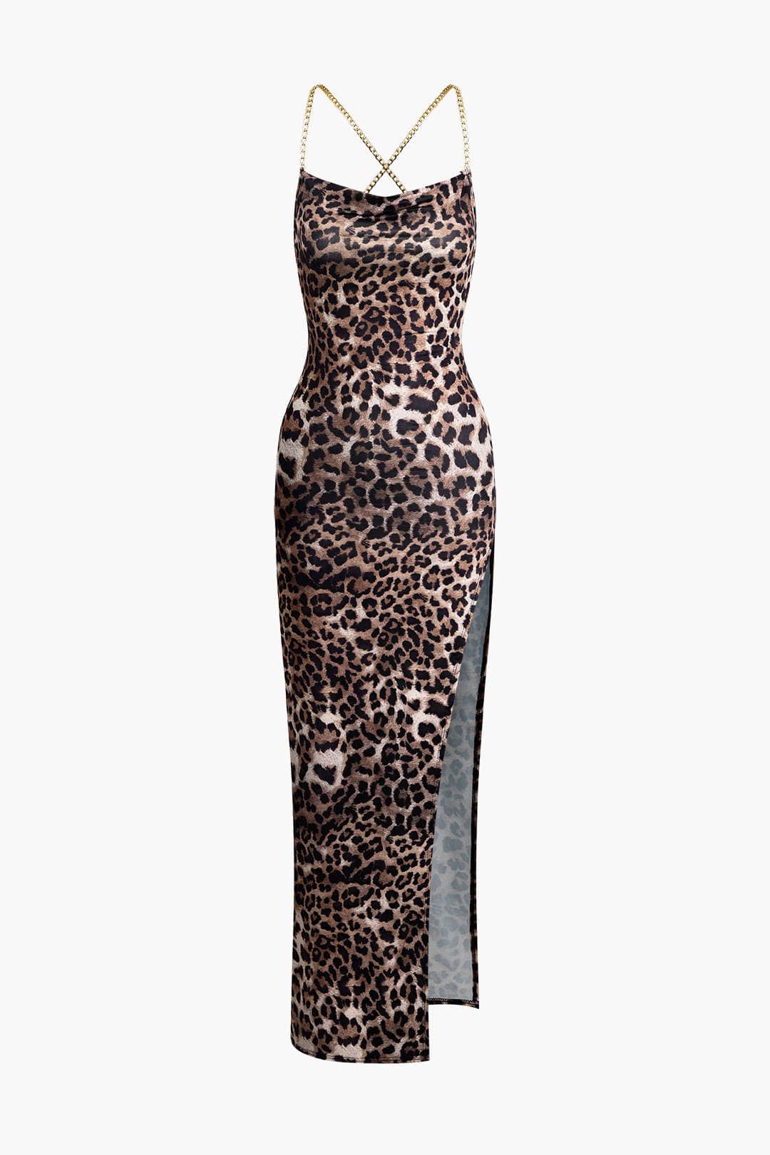 Damen Leoparden Maxikleid Beinschlitz es Abendkleid