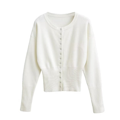 Damen Strickjacke Langärmlig Knopfleiste Beige