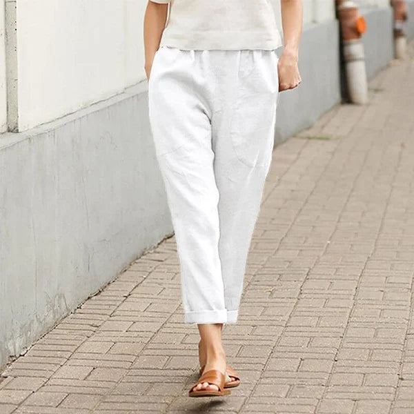 Damen Leinenhose Baumwolle Weite Bequem Schwarz - Norvielle