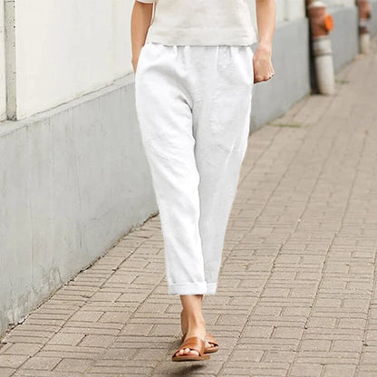 Damen Leinenhose Baumwolle Weite Bequem Schwarz - Norvielle