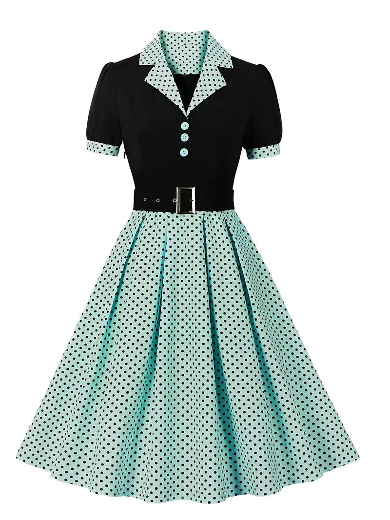 Damen Vintage Kleid mit Polka Dots Herbst Stil