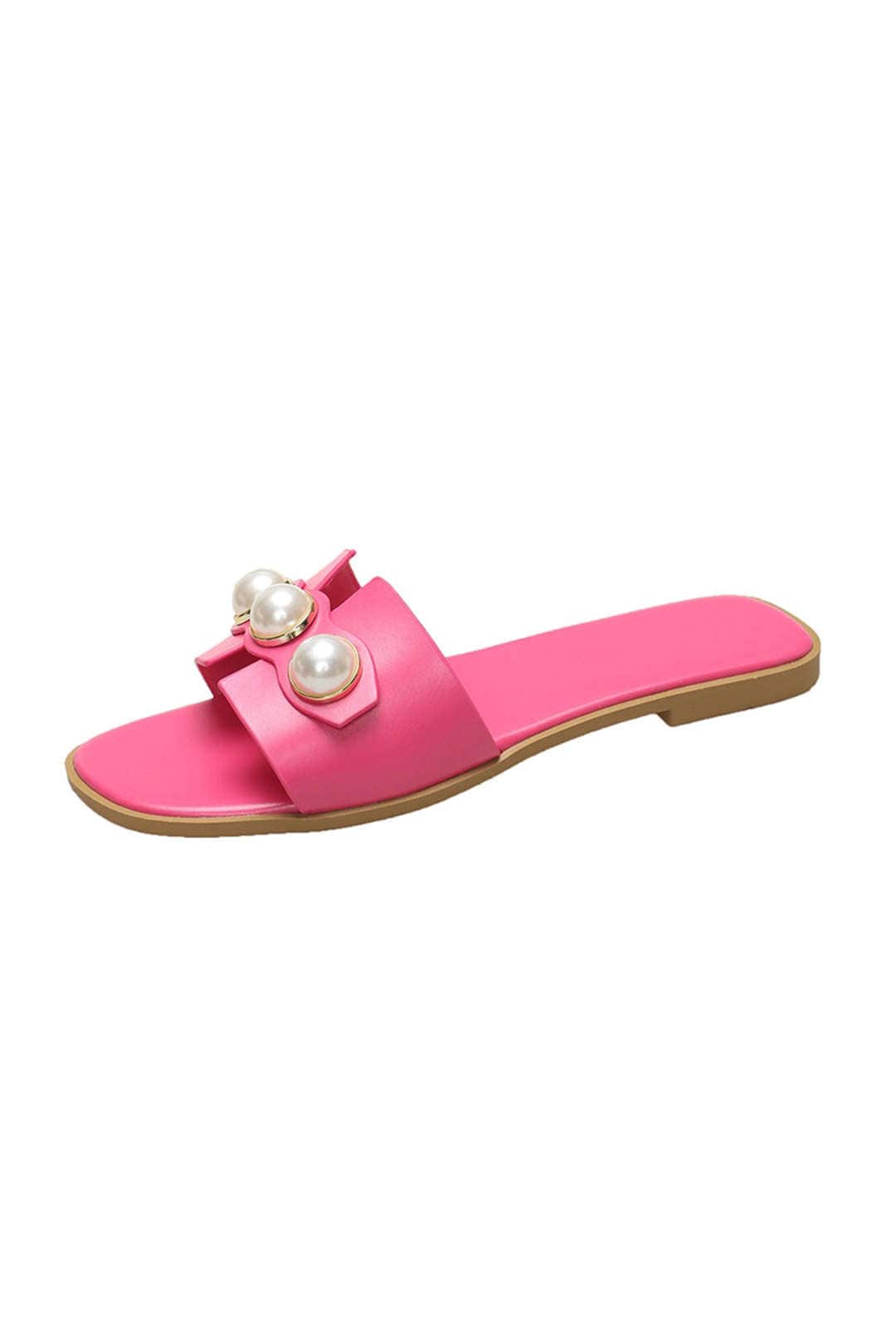Damen Leder Slides Leicht Perlenverzierung