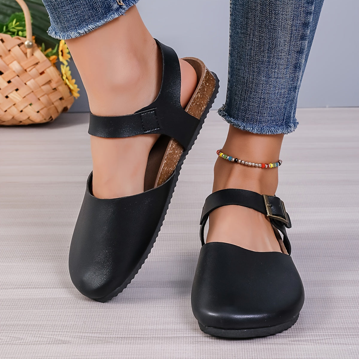 Damen Slingback Sandalen Kork Geschlossene Spitze