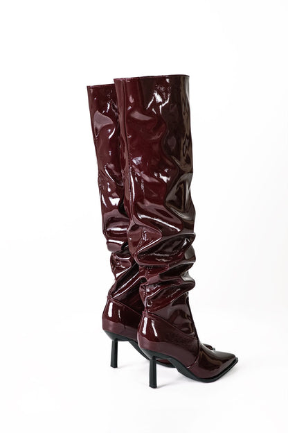 Damen Lackstiefel Geraffter Schaft