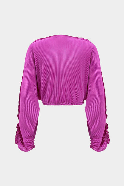 Elegantes Damen Plissee-Zweiteiler-Set Crop- Weithose