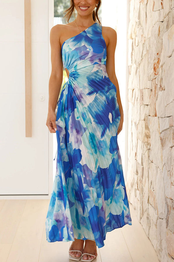Damen One-Shoulder Maxikleid Asymmetrisch Cut-Out Fließender Rock - Norvielle