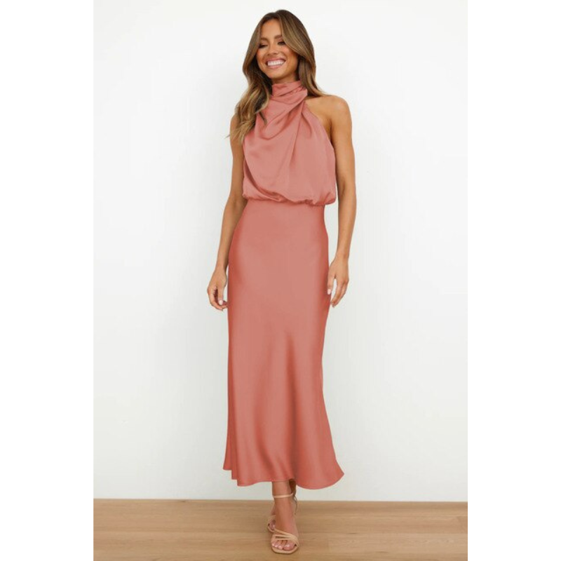Damen Abendkleid Neckholder Midi Länge
