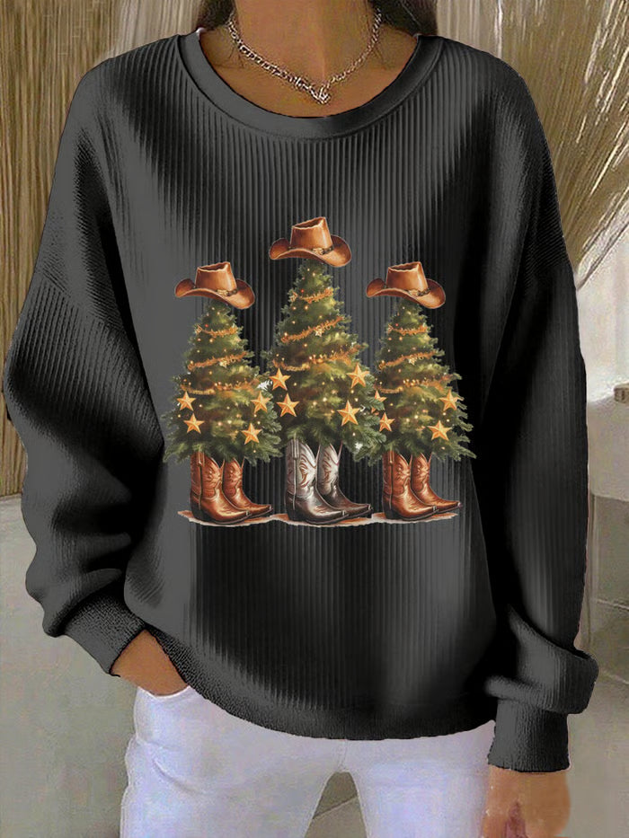 Noor Damen Weihnachtspullover Western Weihnachtsbäume