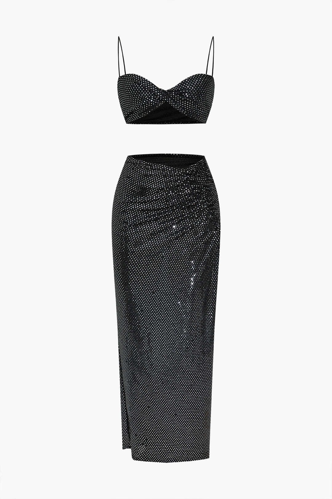 Damen Zweiteiler Set Elegante Abendkleidung Schwarz - Norvielle