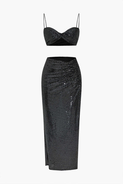 Damen Zweiteiler Set Elegante Abendkleidung Schwarz - Norvielle