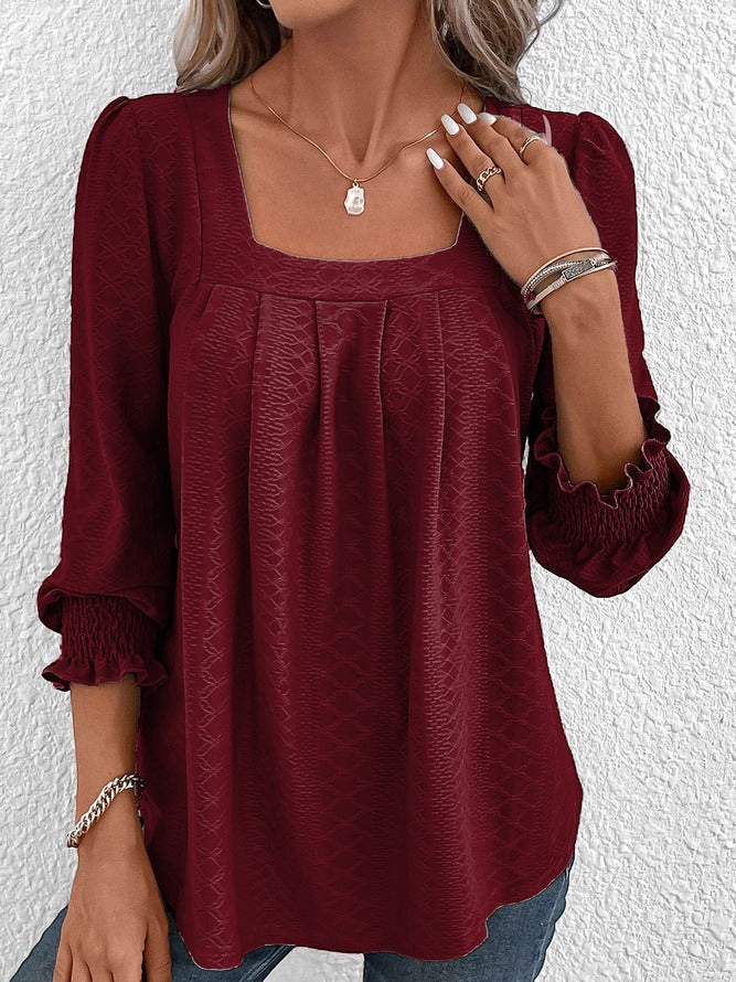 Norvielle Damen Baumwollbluse Eckiger Ausschnitt
