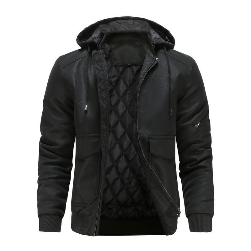 Herren Lederlook-Jacke mit Kapuze