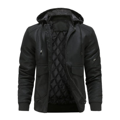 Herren Lederlook-Jacke mit Kapuze