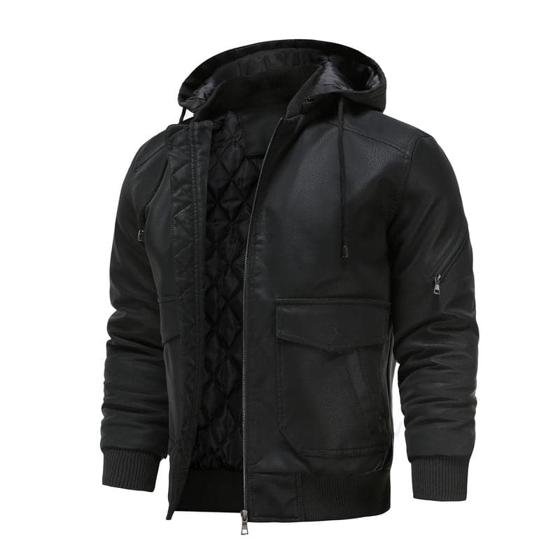 Herren Lederlook-Jacke mit Kapuze