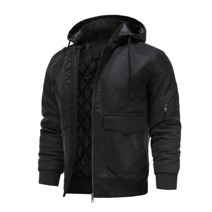Herren Lederlook-Jacke mit Kapuze