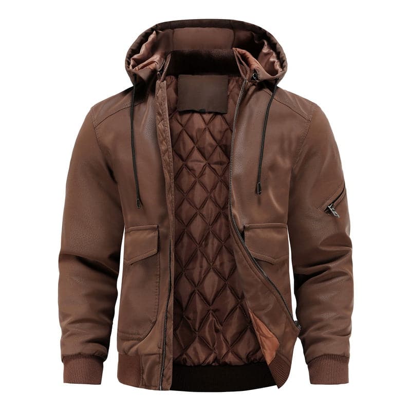 Herren Lederlook-Jacke mit Kapuze Schwarz - Norvielle