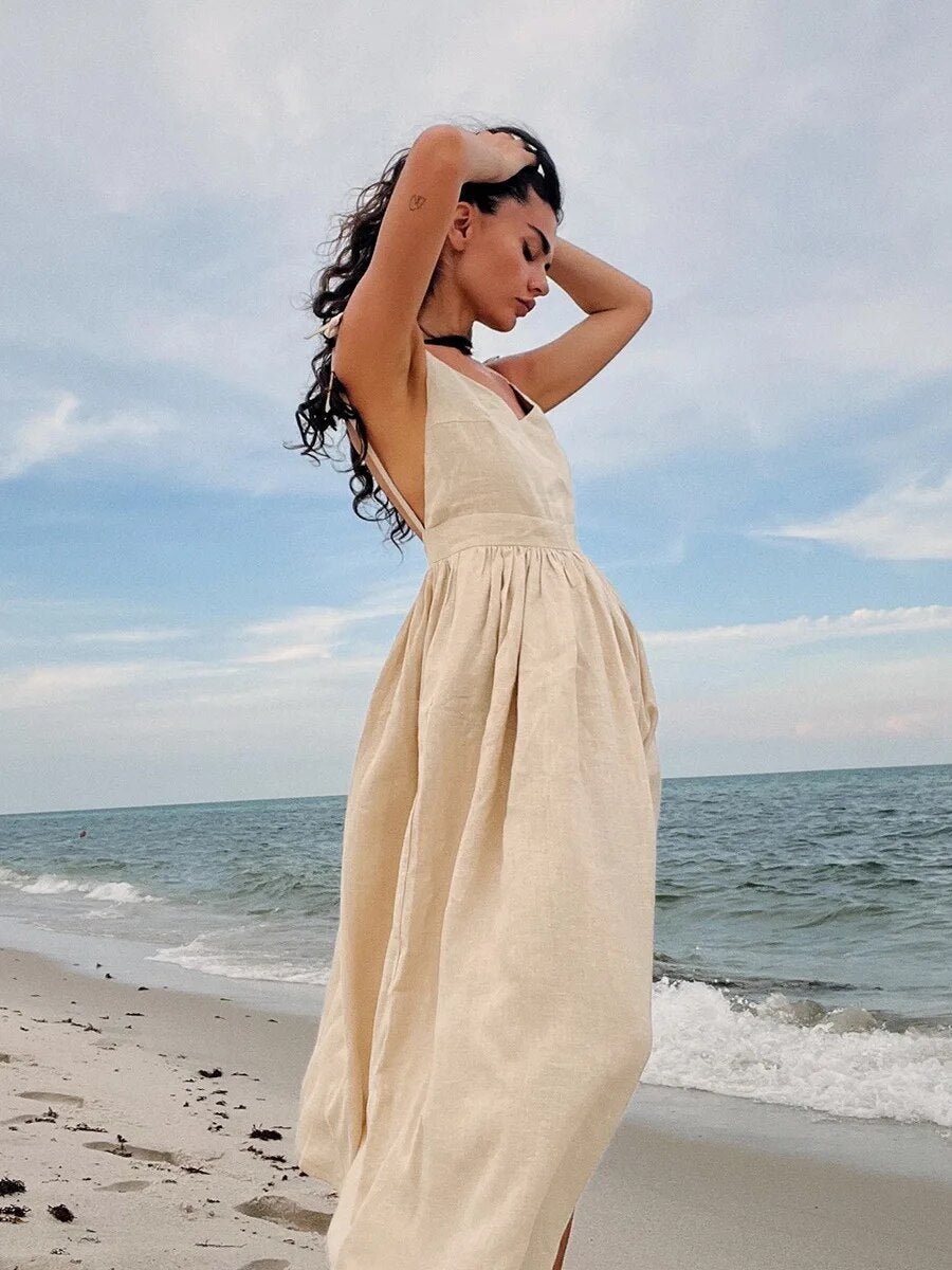 Norvielle Damen Strandkleid Rückenfrei Sommerkleid