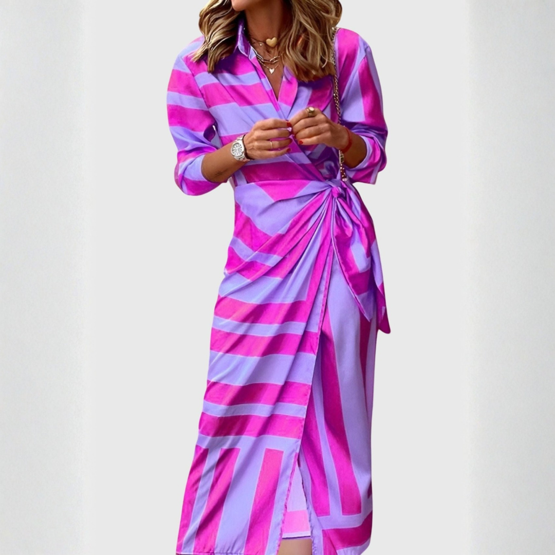 Gudrun Damen Wickelkleid Mittellang Gestreift