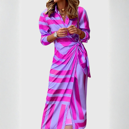 Gudrun Damen Wickelkleid Mittellang Gestreift