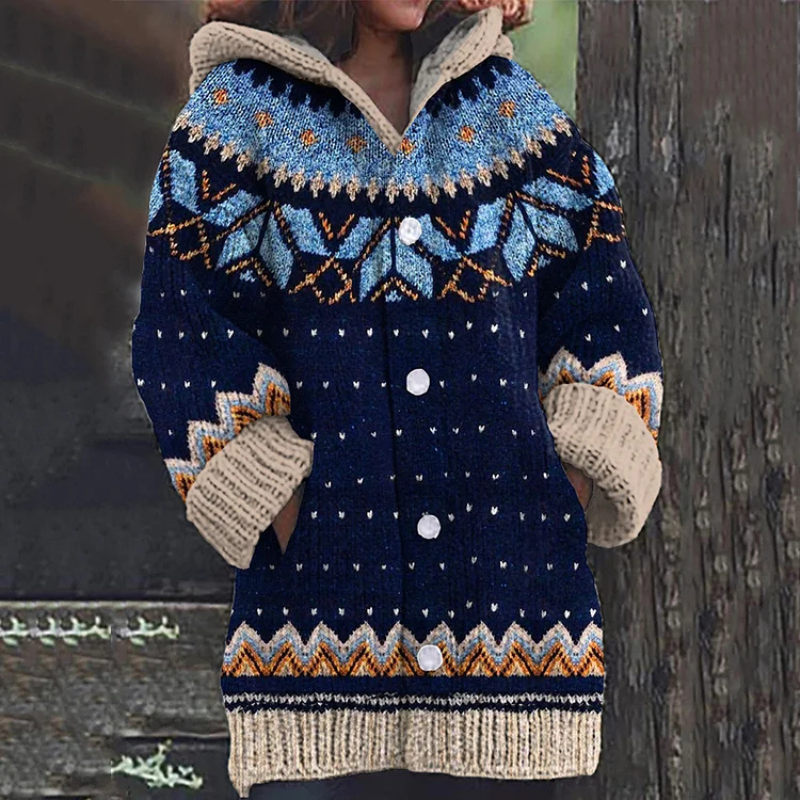 Norvielle Damen Cardigan Lang Mit Kapuze und Knöpfen