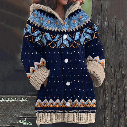 Norvielle Damen Cardigan Lang Mit Kapuze und Knöpfen