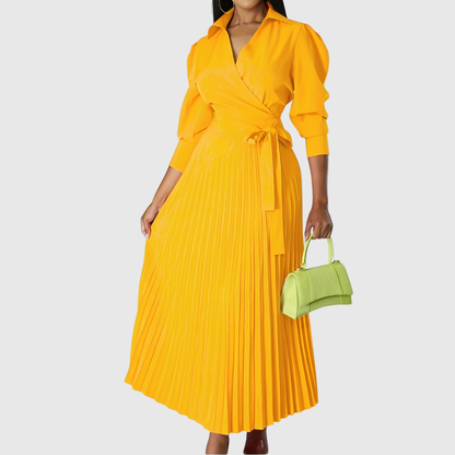 Damen Midikleid V-Ausschnitt Plissiert