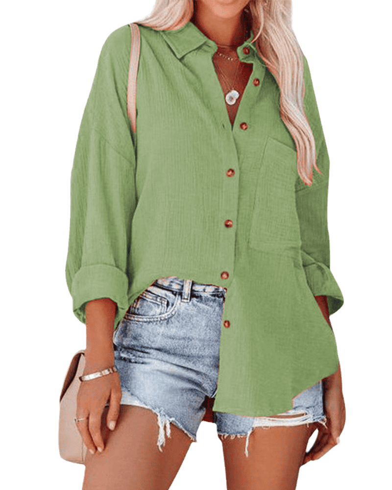 Damen Bluse Locker Geschnitten Reverskragen