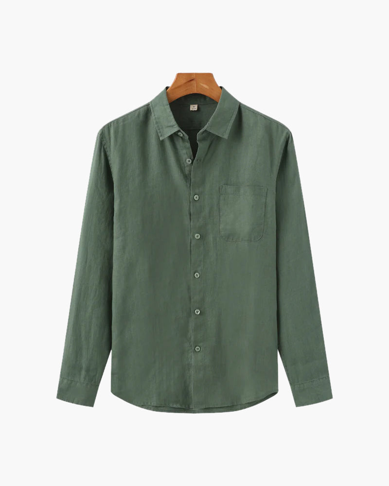 Herren Leinenhemd Langarm Leicht Beige