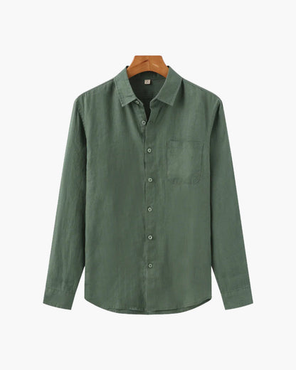 Herren Leinenhemd Langarm Leicht Beige