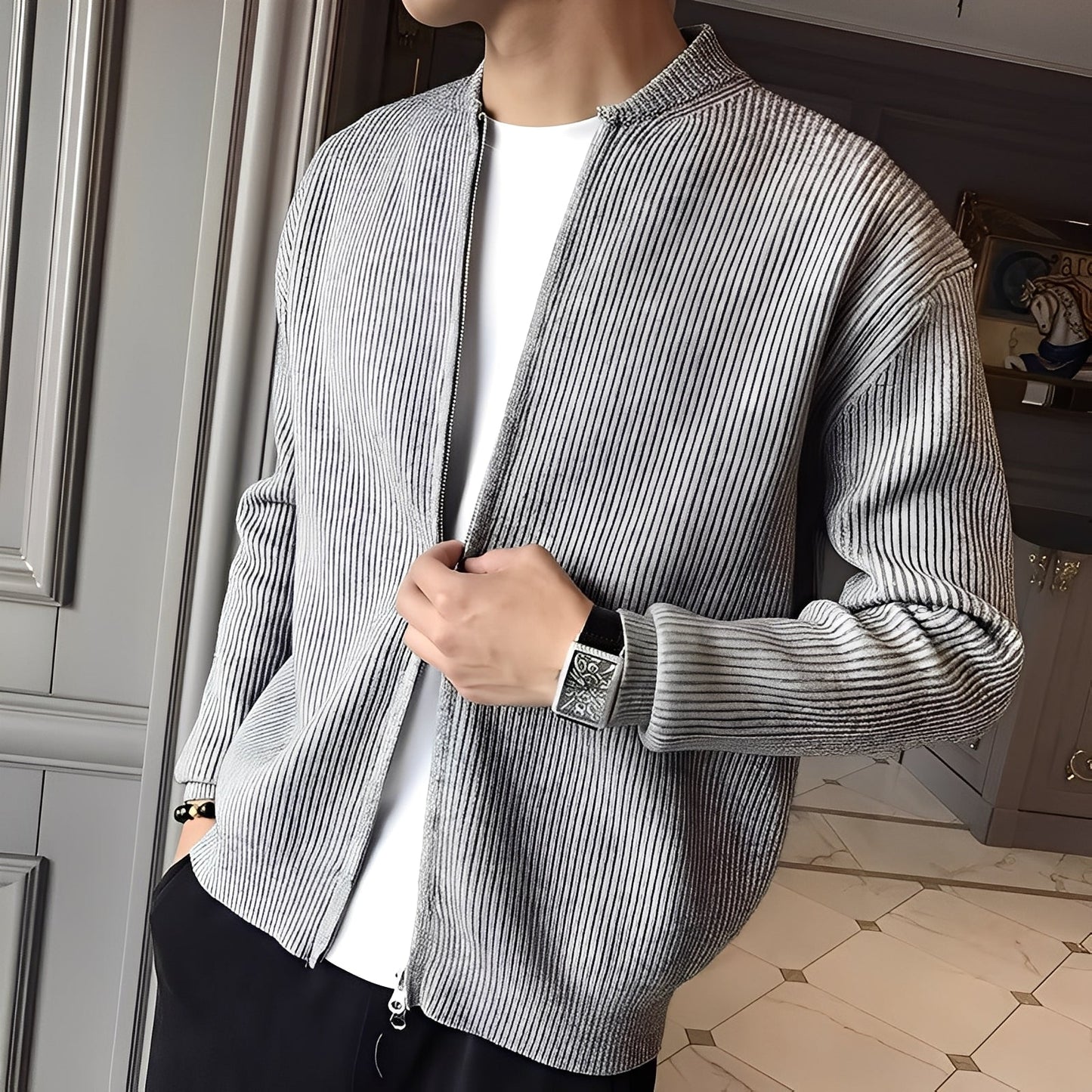 Herren Retro-Pullover Reißverschluss