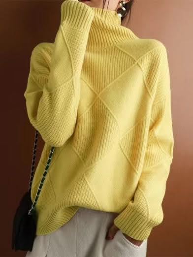 Norvielle Damen Rollkragenpullover 3D Rhombus Muster
