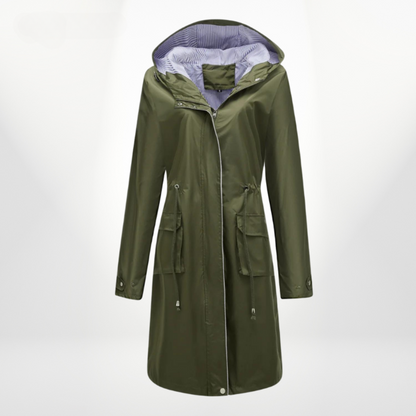 Damen Trenchcoat Lang Kapuze Taillenzug