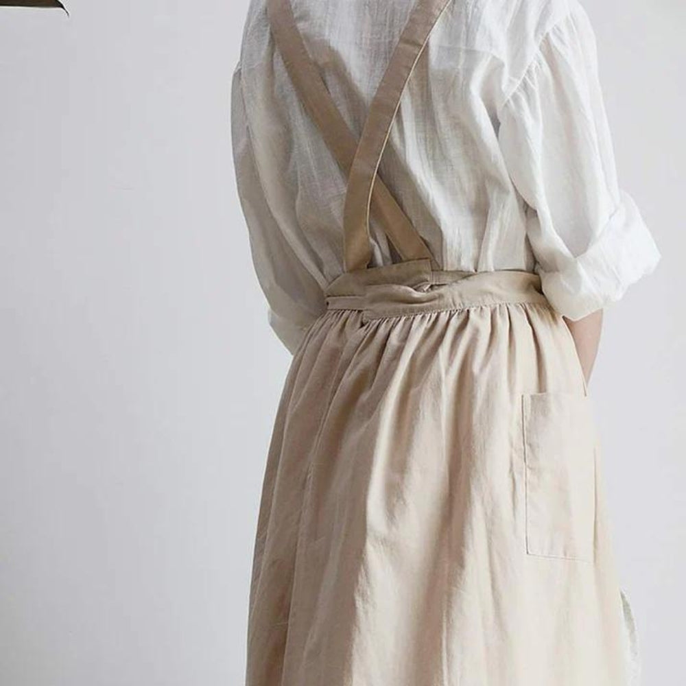 Baumwollschürze Damen Vielseitig Mit Taschen Beige