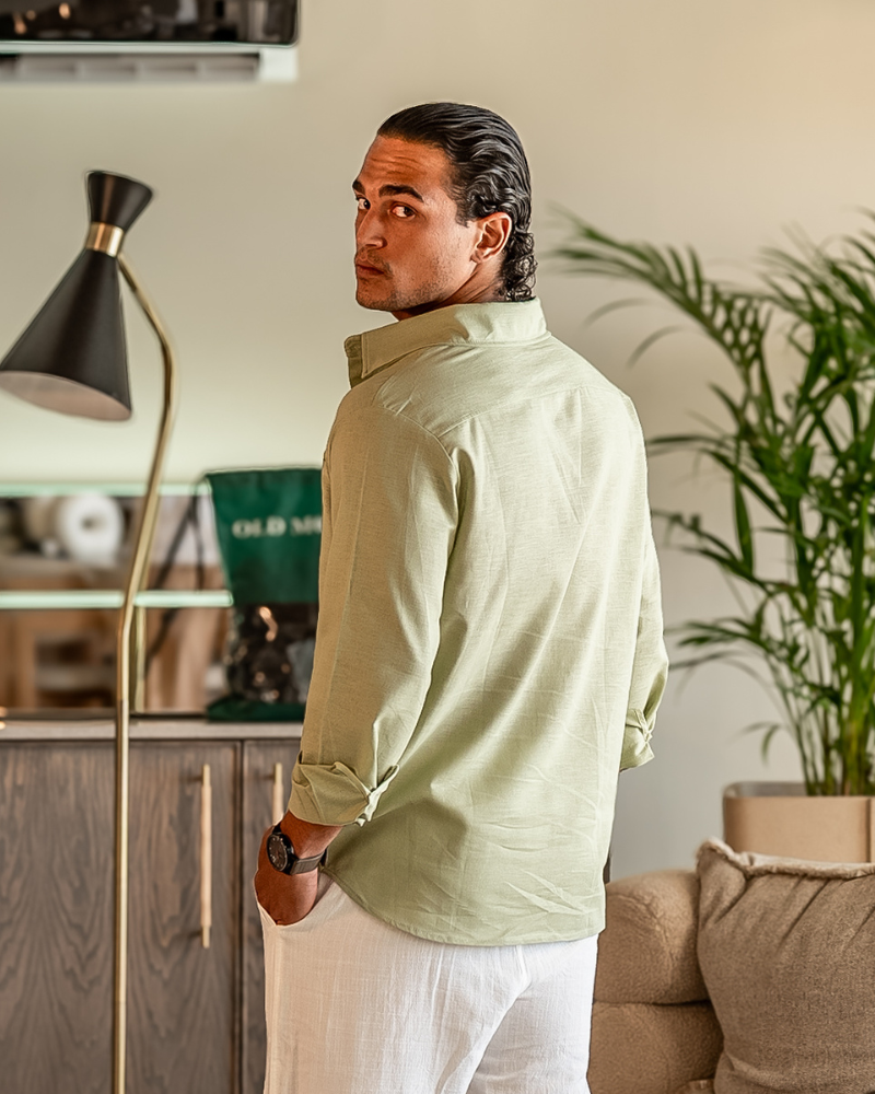 Herren Leinenhemd Langarm Leicht Beige