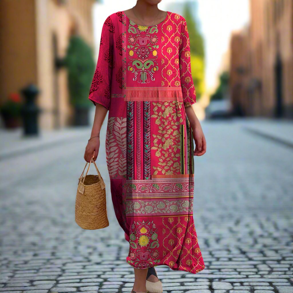 Damen Maxi-Kleid Ethno-Boho-Muster